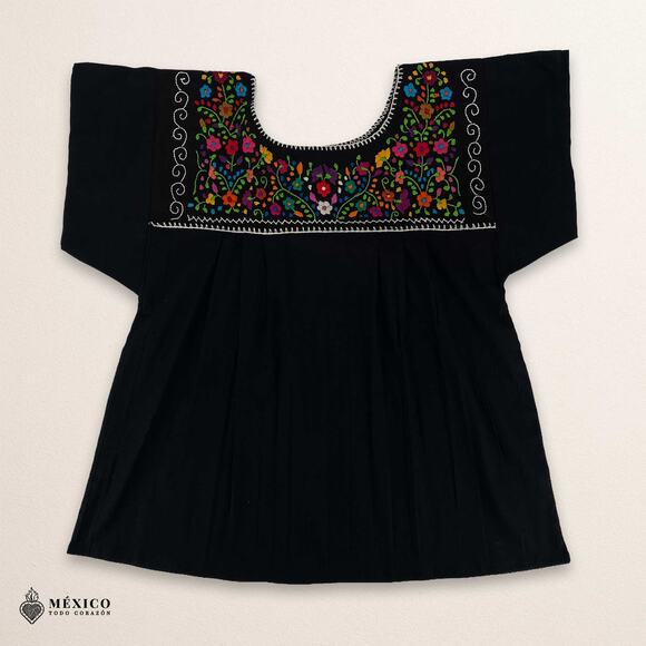 Mexican Embroidered Blouse – Handmade Otomi Floral & Animals Design - Picture 4 of 5